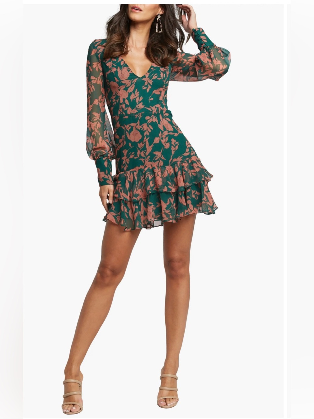 Bardot Madelyn Floral Romantic Mini Dress Size 6 Long Sleeve Flowy EUC